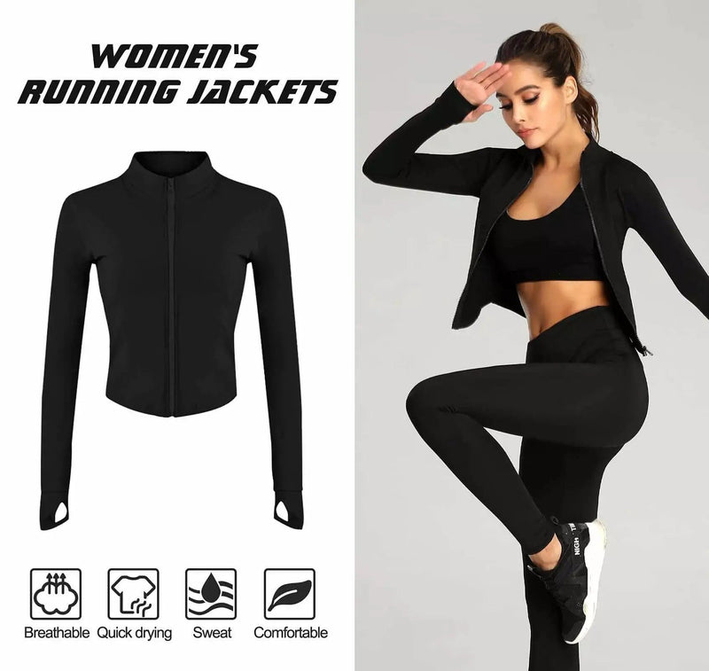 Casaco fitness mangas compridas Slim Fit para mulheres - FlashMart